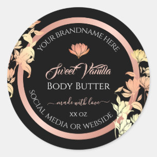 Black Floral Product Packaging Labels Rose Gold