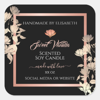 Black Floral Product Packaging Labels Rose Gold