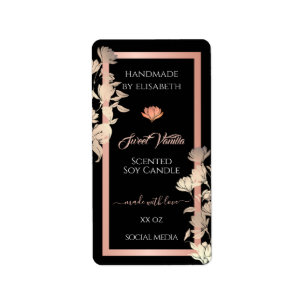 Black Floral Product Packaging Labels Rose Gold