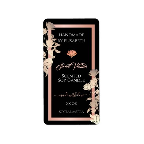Black Floral Product Packaging Labels Rose Gold