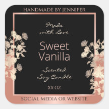 Black Floral Product Packaging Labels Rose Gold