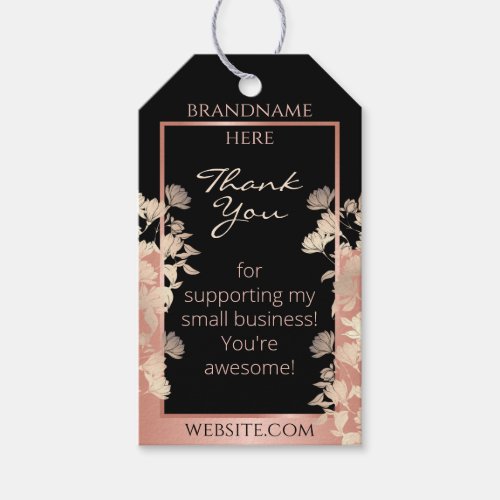 Black Floral Product Supplies Rose Gold Effect Gift Tags
