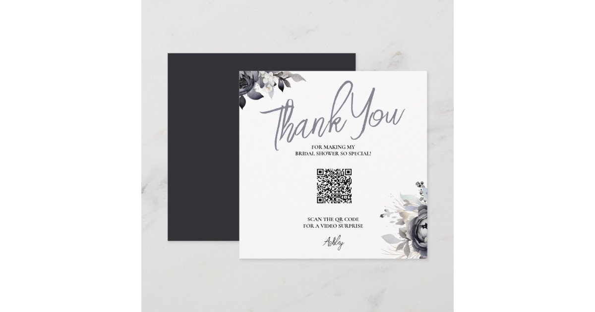 Black Floral QR Code Thank You Card | Zazzle