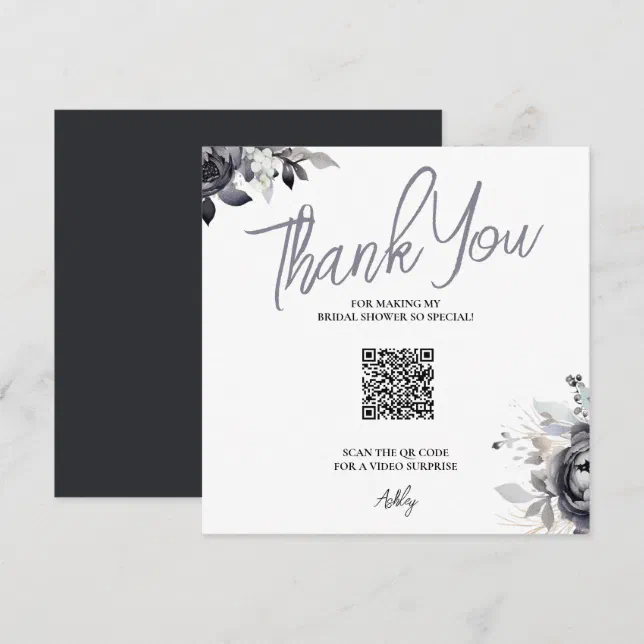 Black Floral QR Code Thank You Card | Zazzle