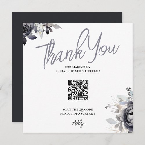 Black Floral QR Code Thank You Card