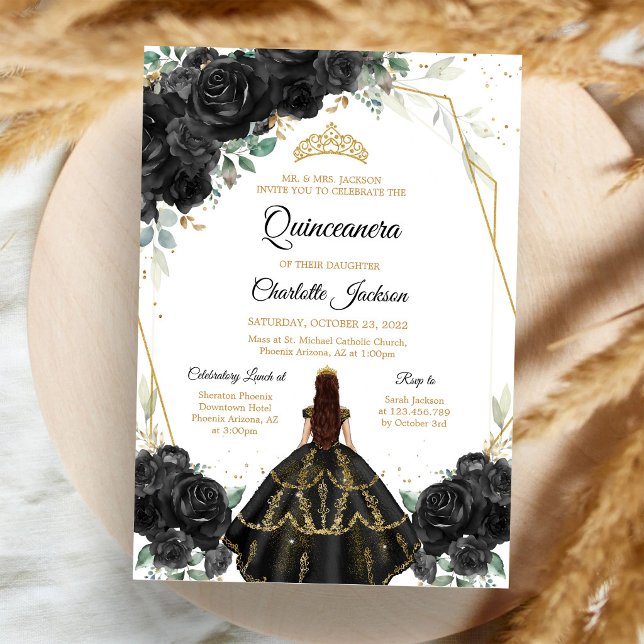 Black Floral Quinceanera Invitation (Creator Uploaded)