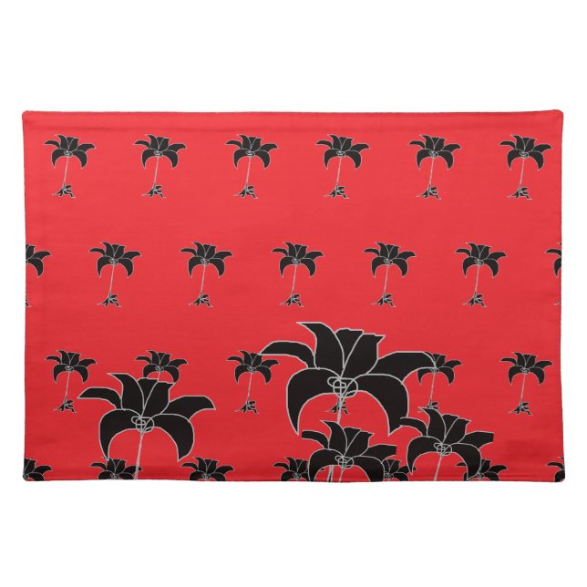  Black Floral Red  Cloth Placemat (Front)