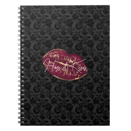 Black Floral Red Lips Kiss Notebook