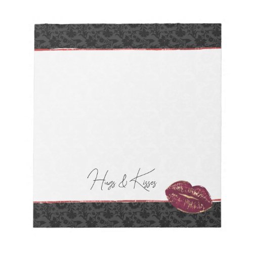 Black Floral Red Lips Kiss Notepad