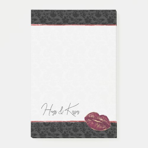 Black Floral Red Lips Kiss Post_it Notes