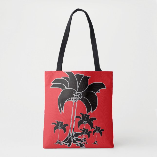  Black Floral Red  Tote Bag (Front)