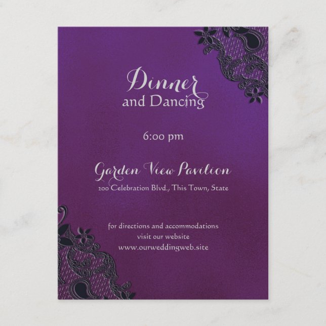 Black Floral Regency Reception Information Enclosure Card (Front)