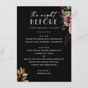 Black Floral Rehearsal Dinner Elegant Wedding Menu