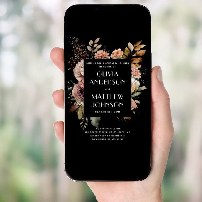 Black Floral Rehearsal Dinner | Fall Boho Wedding Invitation (Front Digital)