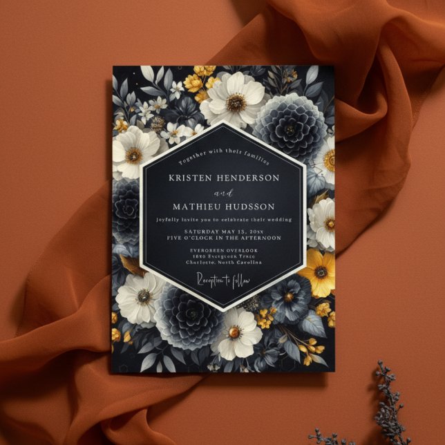 Black Floral Romance Wedding Invitation (Creator Uploaded)