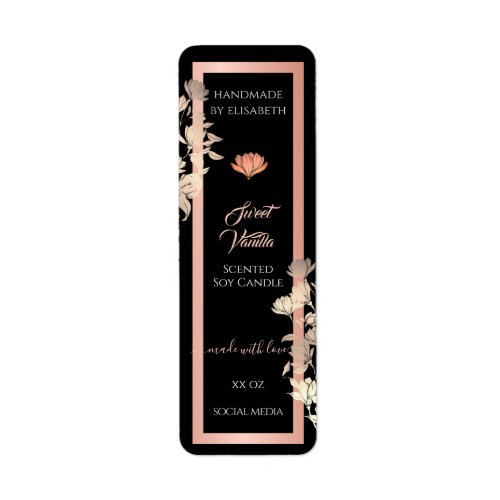 Black Floral Rose Gold Product Packaging Labels 