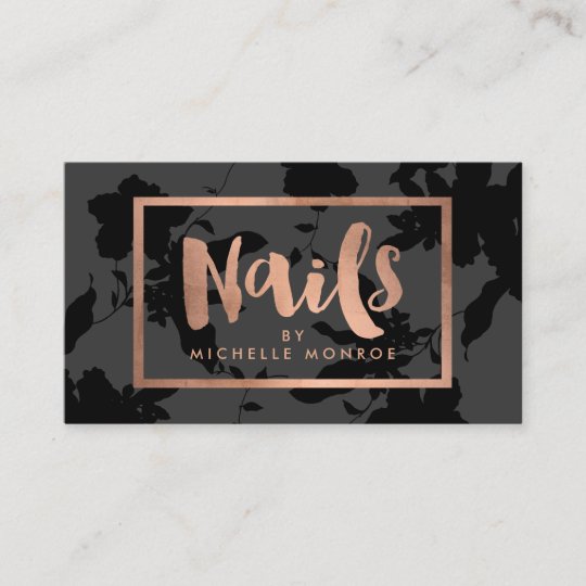 Black Fl Rose Gold Text Nail Salon Business Card Zazzle Black Fl Rose Gold Text Nail Salon Business Card