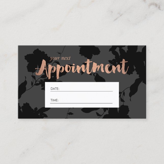 Black Floral Rose Gold Text Salon Appointment (Front)