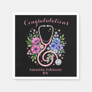 Black Floral Rose Graduation Napkins