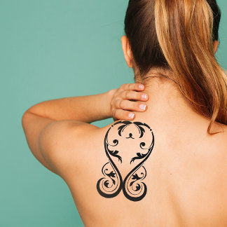 Black Floral Scroll Heart Temporary Tattoos