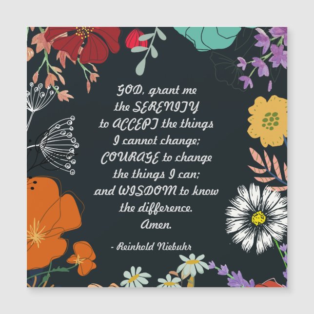 Black Floral Serenity Prayer Magnet (Front)