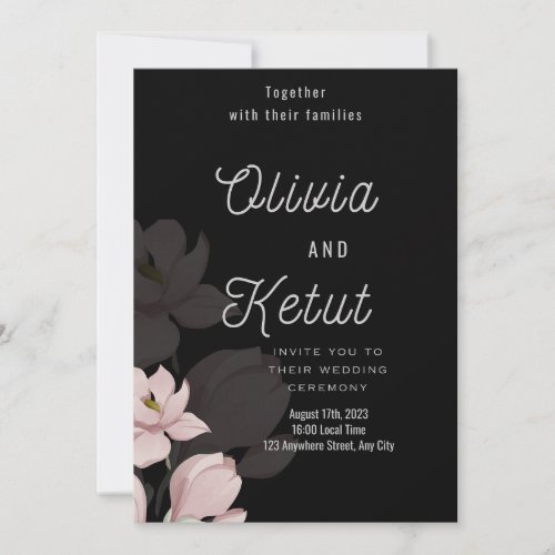 black floral simple wedding invitation