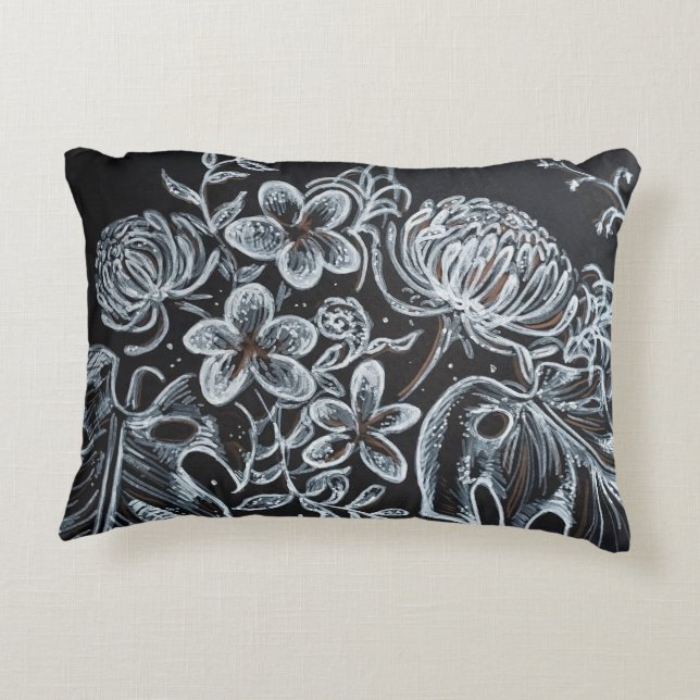 Black Floral sketch pillow (Back)