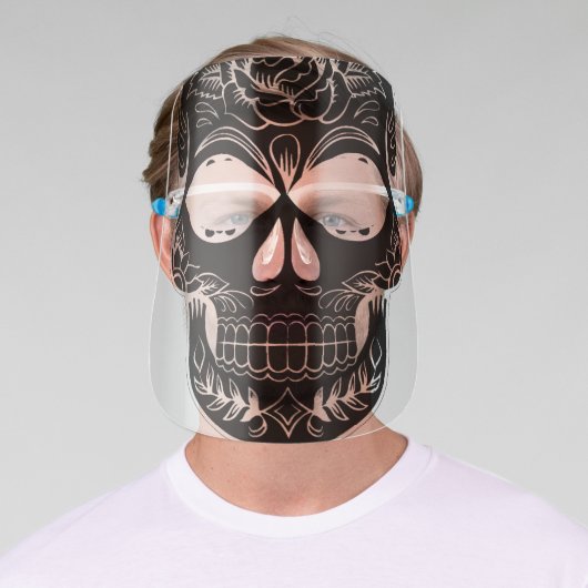 Black Floral Skull Face Shield (Insitu)