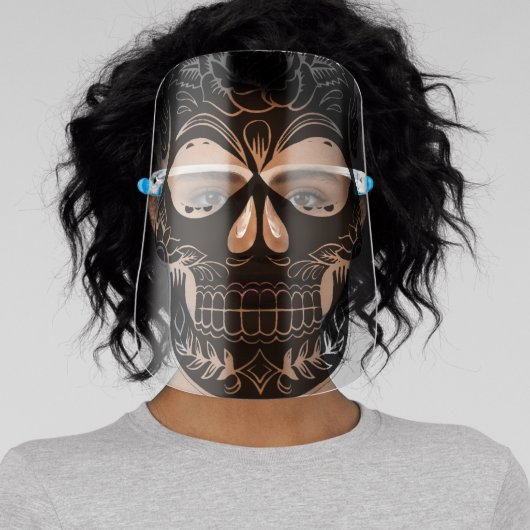 Black Floral Skull Face Shield (Insitu)