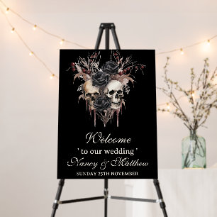 Black Floral Skull Gothic Wedding Welcome Sign