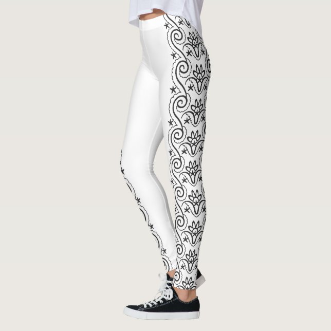 Black Floral Swirls Leggings (Left)