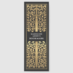 Black Floral Sword Medieval Fantasy Name Bookmarks