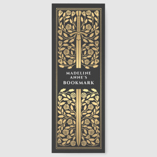 Black Floral Sword Medieval Fantasy Name Bookmarks