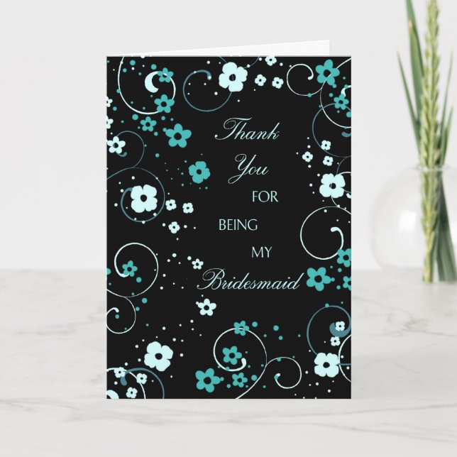 Black Floral Thank You Bridesmaid Card (Front)