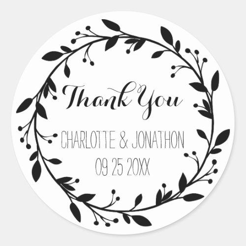 Black Floral Thank You Wedding Favor Tags