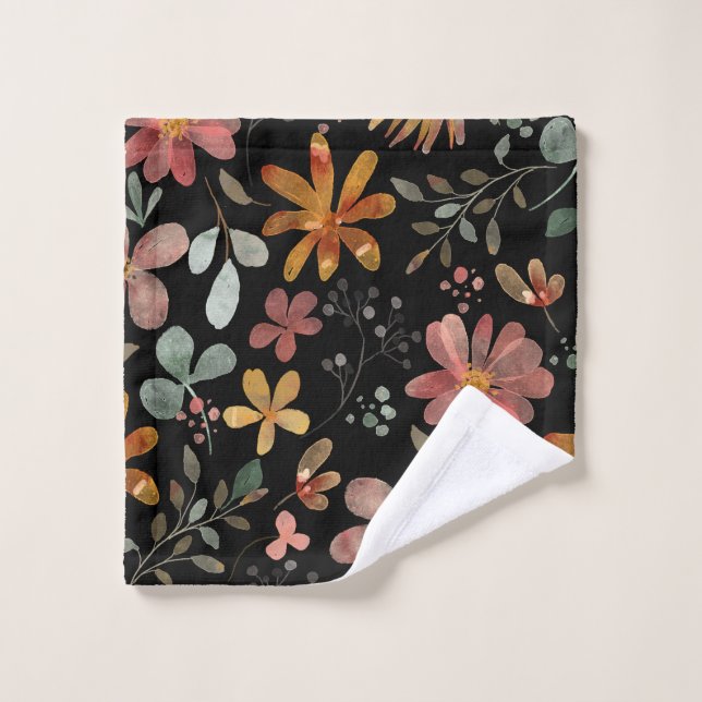 Black Floral Trendy Printed Wash Cloth (Wash Cloth)