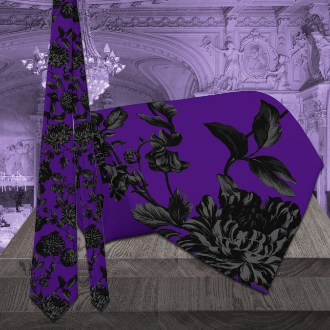 Black Floral Vine Wedding Gothic Purple Neck Tie (Creator Uploaded)