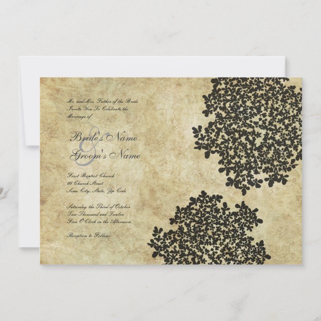 Black Floral Vintage Wedding Invitations (Front)