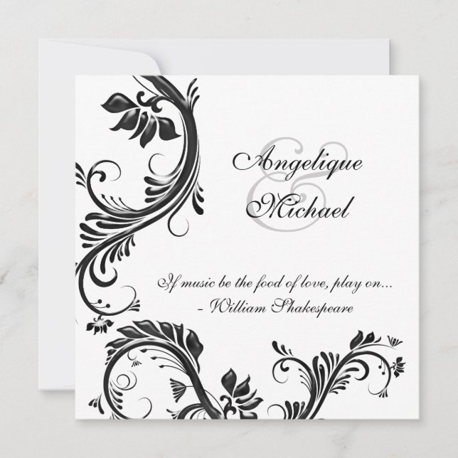 Black floral wedding anniversary engagement invitation (Front)