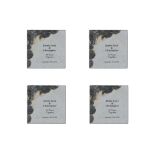 Black Floral Wedding Anniversary Stone Magnet