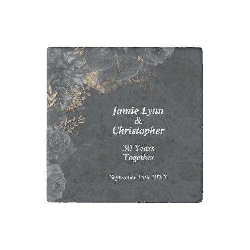 Black Floral Wedding Anniversary Stone Magnet