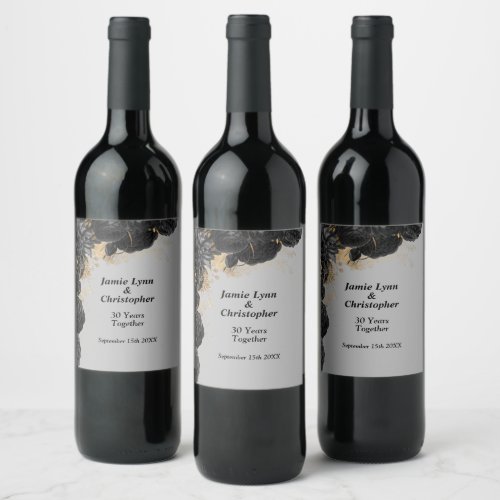 Black Floral Wedding Anniversary Wine Label