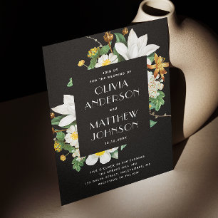 Black Floral Wedding Botanical Evening + QR Code Invitation