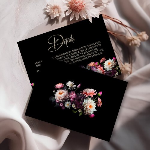 Black Floral Wedding Details Enclosure Card