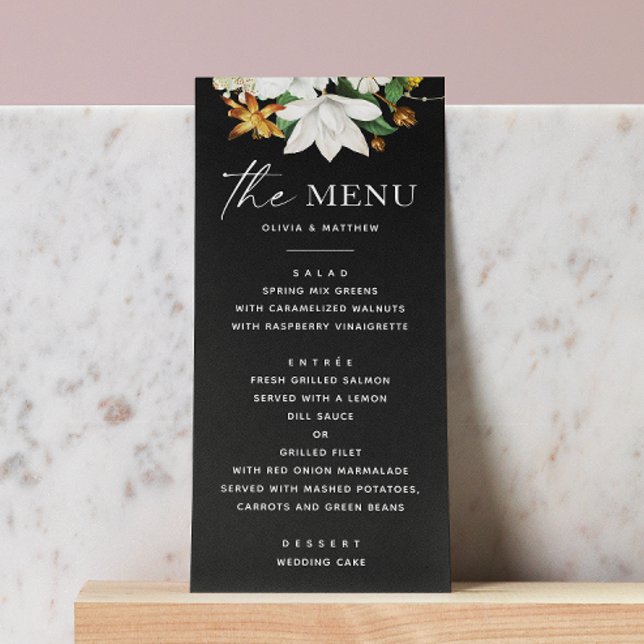 Black Floral Wedding | Elegant Modern Botanical Menu (Creator Uploaded)
