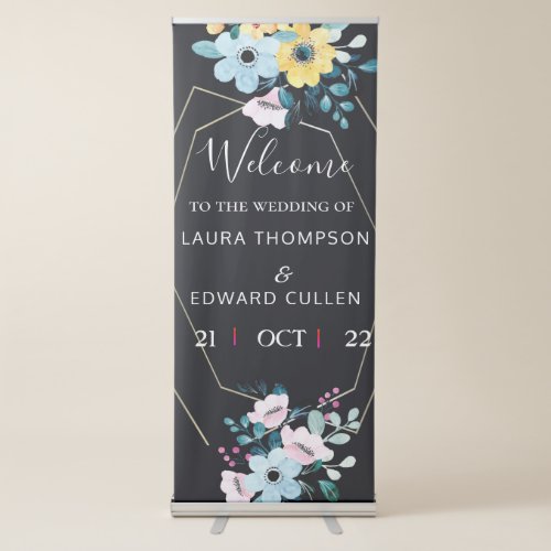 black floral wedding entrance   retractable banner