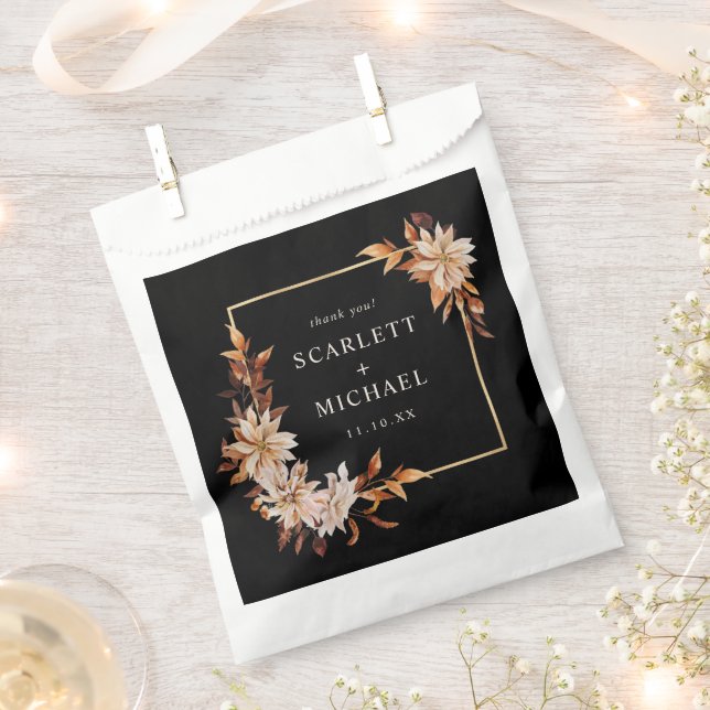 Black Floral Wedding Favor Bag (Clipped)