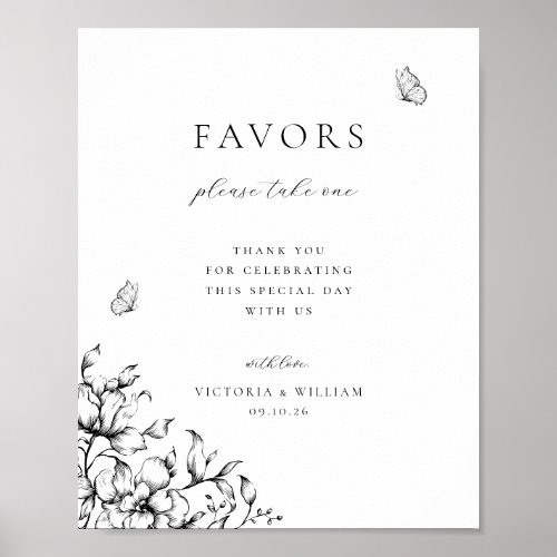 Black Floral Wedding Favor Sign