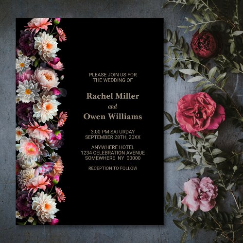 Black Floral Wedding Invitation