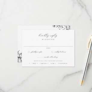 Black Floral Wedding Meal Choice RSVP Card